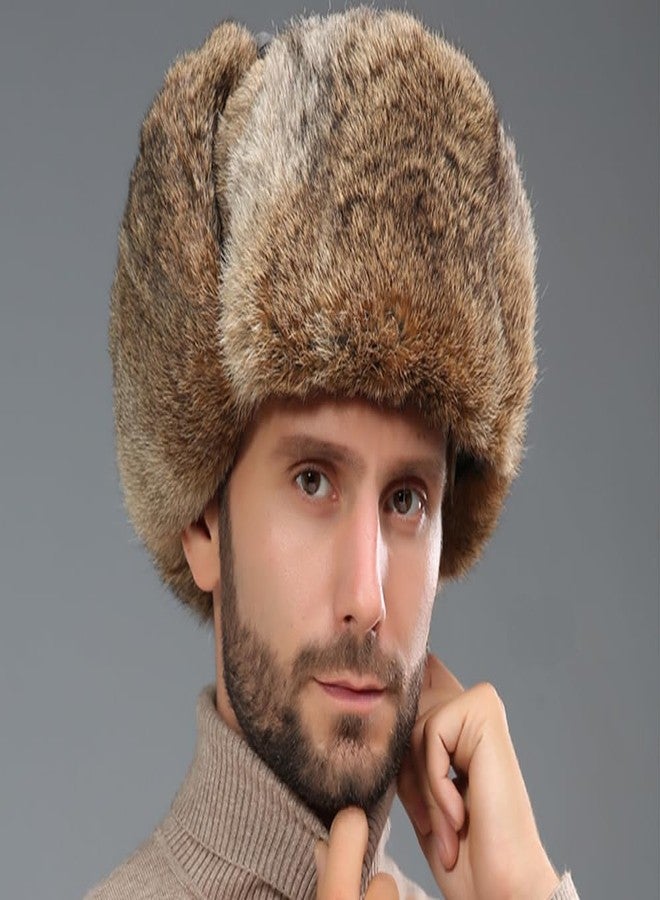 BSYLOO Earflap Trapper Hat for Winter Aviator Windproof Hat Ski Trooper Hat Cap Faux Rabbit Fur Cap for Men Women Brown - Image 2